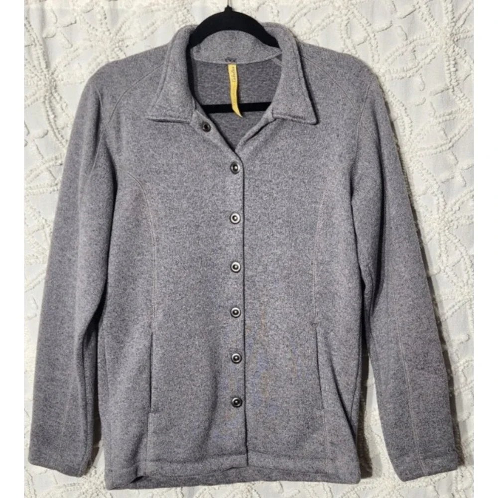 Cabelas Women's Fleece Snap Jacket Size Small Grey Neutral Warmth Outdoor Hiking